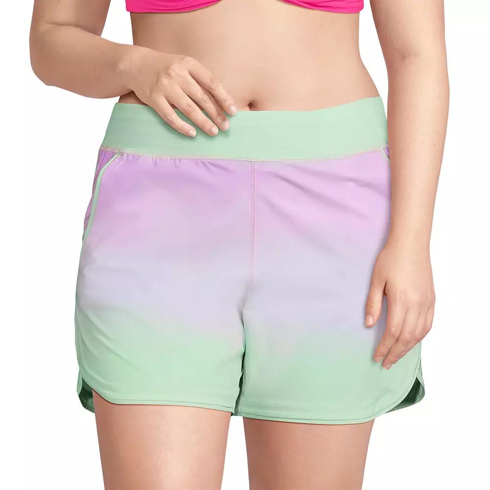 Plus Size Lands' End 5" Quick Dry Swim Shorts With Panty, Women's, Size: 22 W, Purple Mint Ombre Product Image