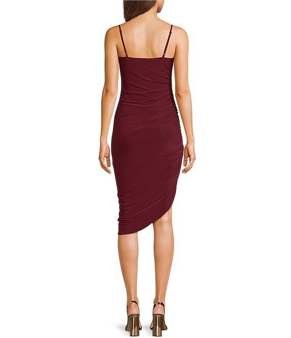 B. Darlin Cowl Neck Shirred Asymmetric Hem Knee Length Dress Product Image