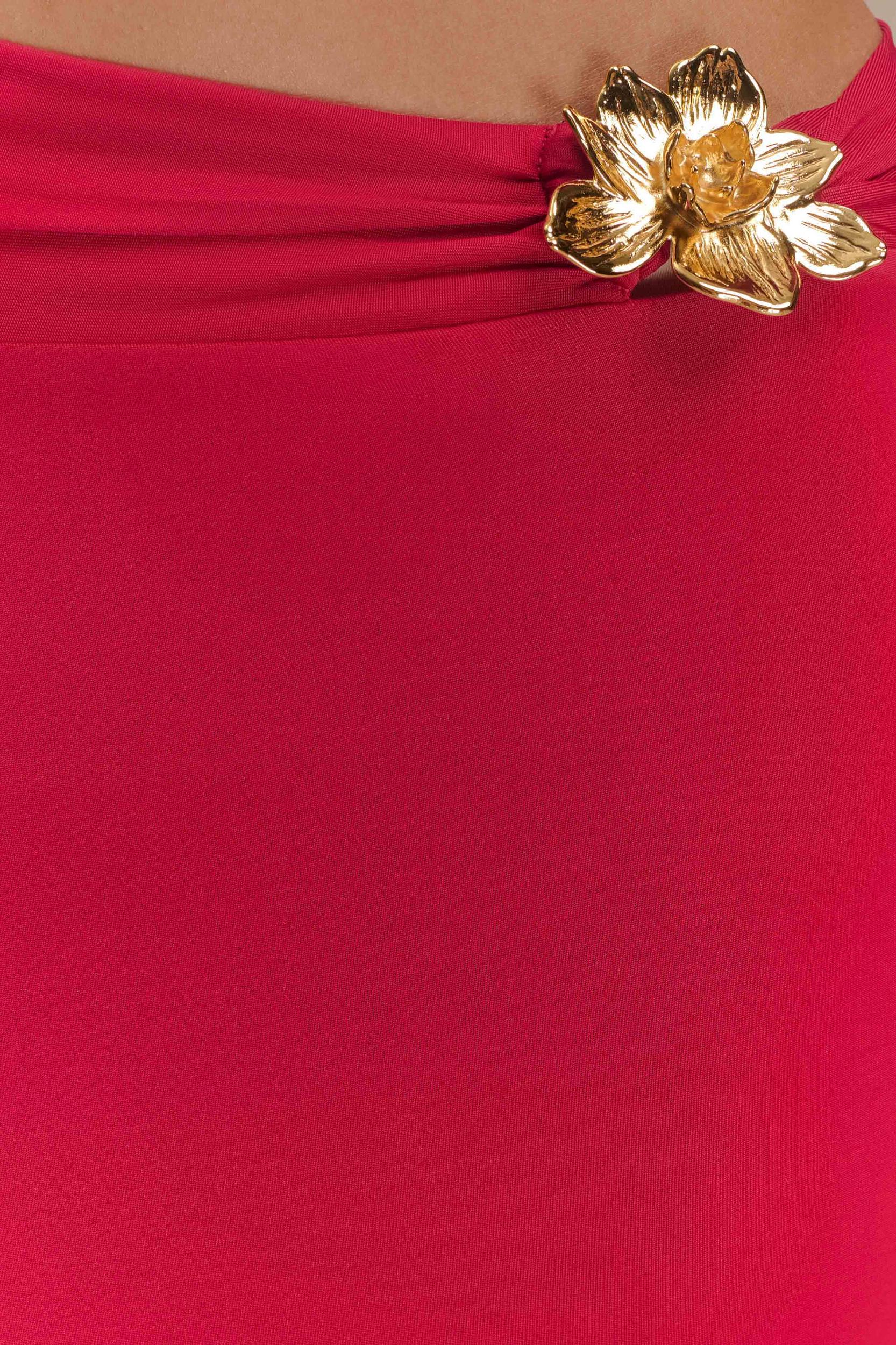 Ainsley Asymmetrical Maxi Skirt With Floral Hardware - Fuchsia Pink Product Image