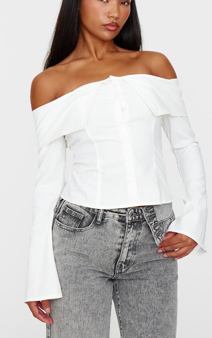 White Bardot Foldover Long Sleeve Top Product Image