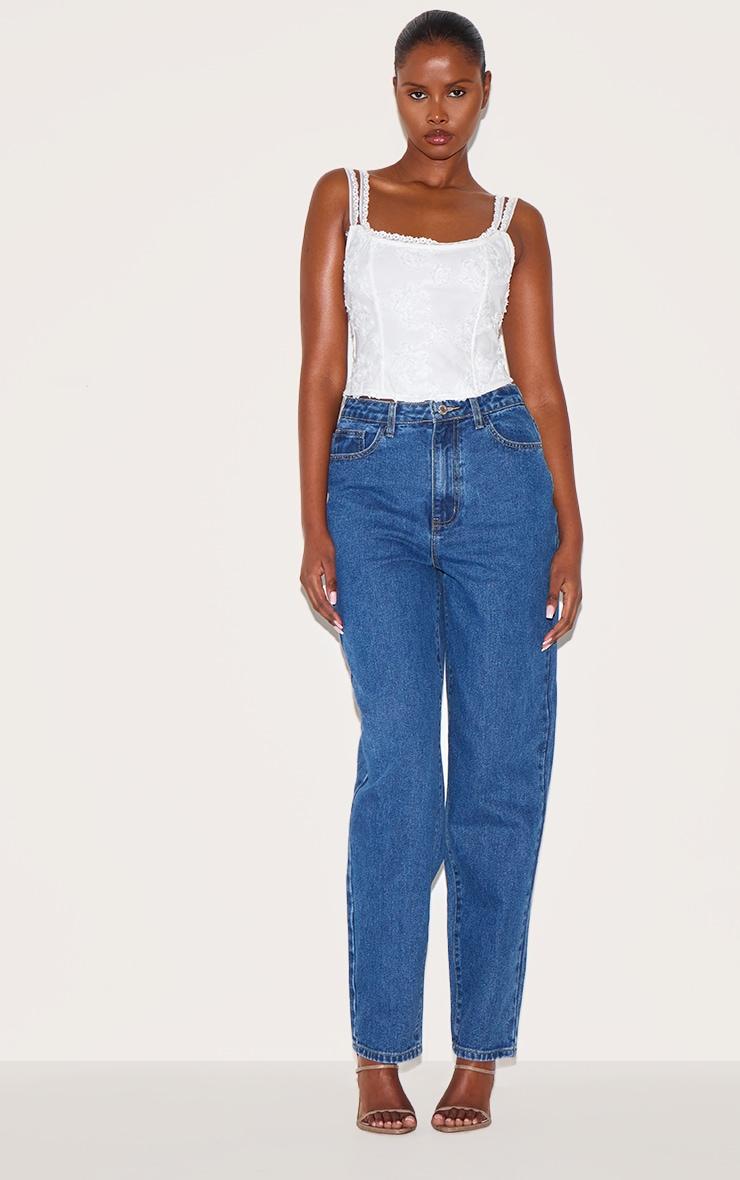 White Floral Textured Boned Corset Product Image