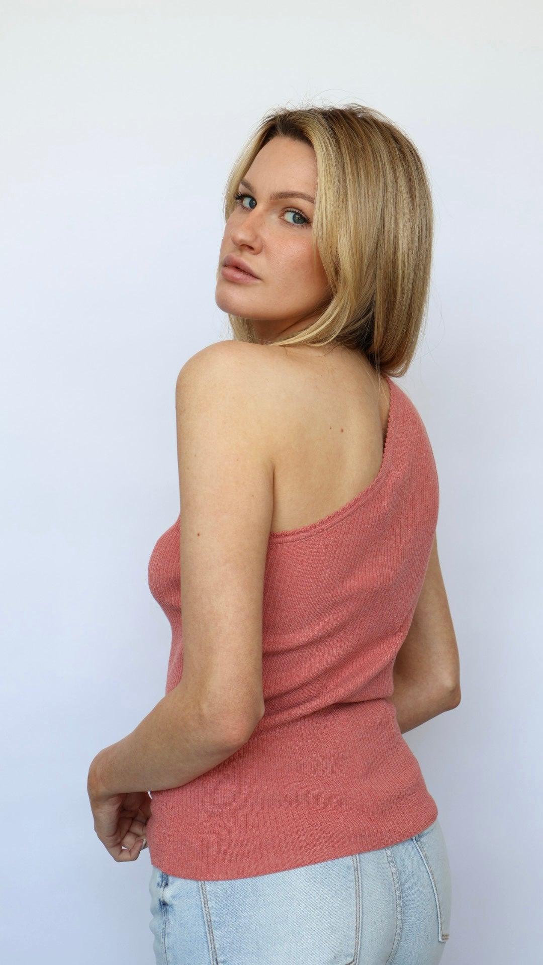 One Shoulder Knit Tank Product Image