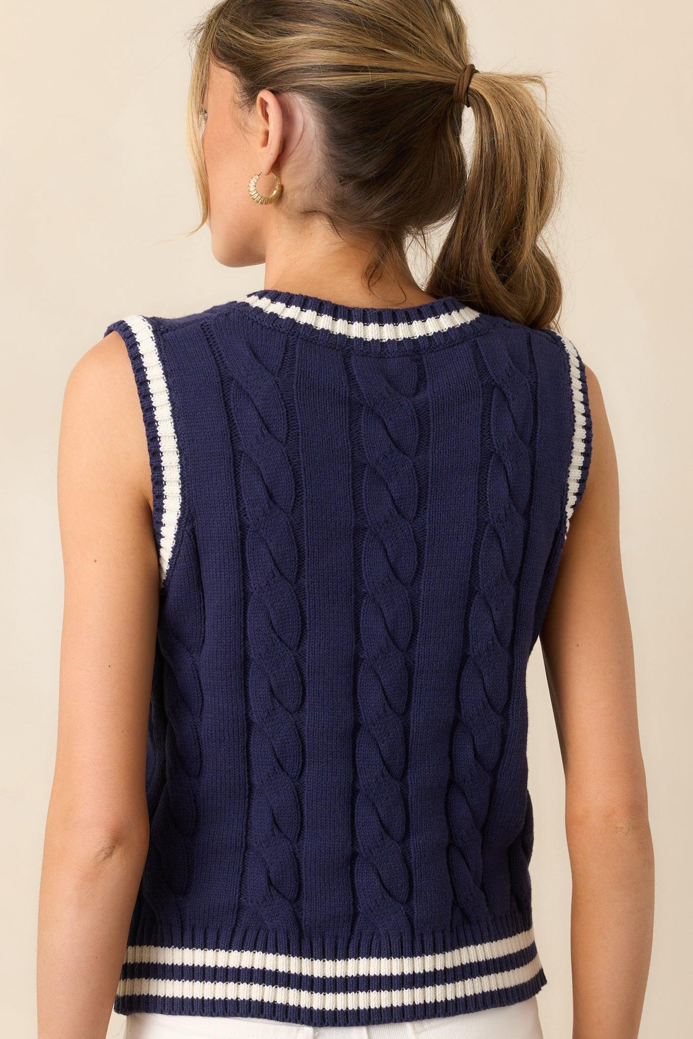 Let's Go For A Walk Navy Knit Sweater Vest Product Image