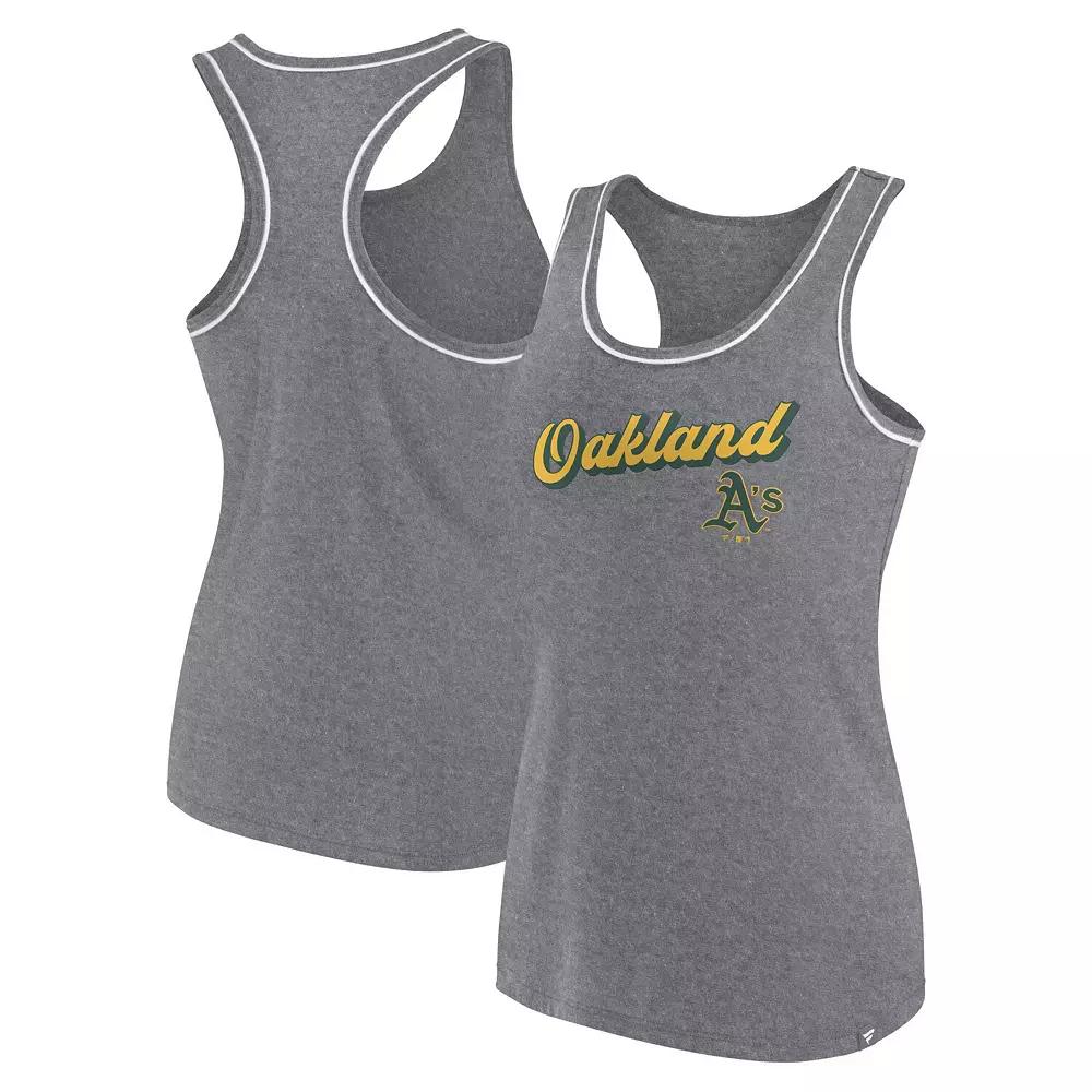 Women's Fanatics Branded Heather Gray Oakland Athletics Wordmark Logo Racerback Tank Top, Size: Medium, Grey Product Image