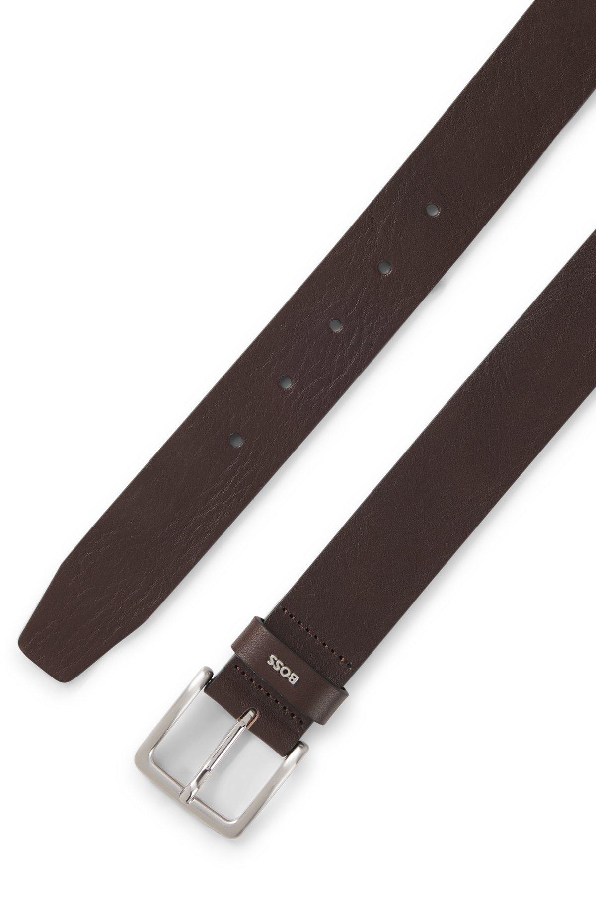 BOSS - Leather belt with logo keeper - Dark Brown Product Image