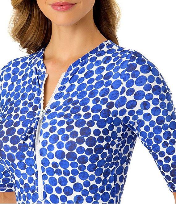Anne Cole Denim Dotted High Neck Zip Front Rash Guard Swimsuit Product Image