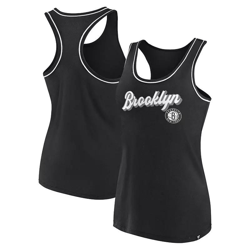 Women's Fanatics Branded Black Brooklyn Nets Wordmark Logo Racerback Tank Top,  Product Image