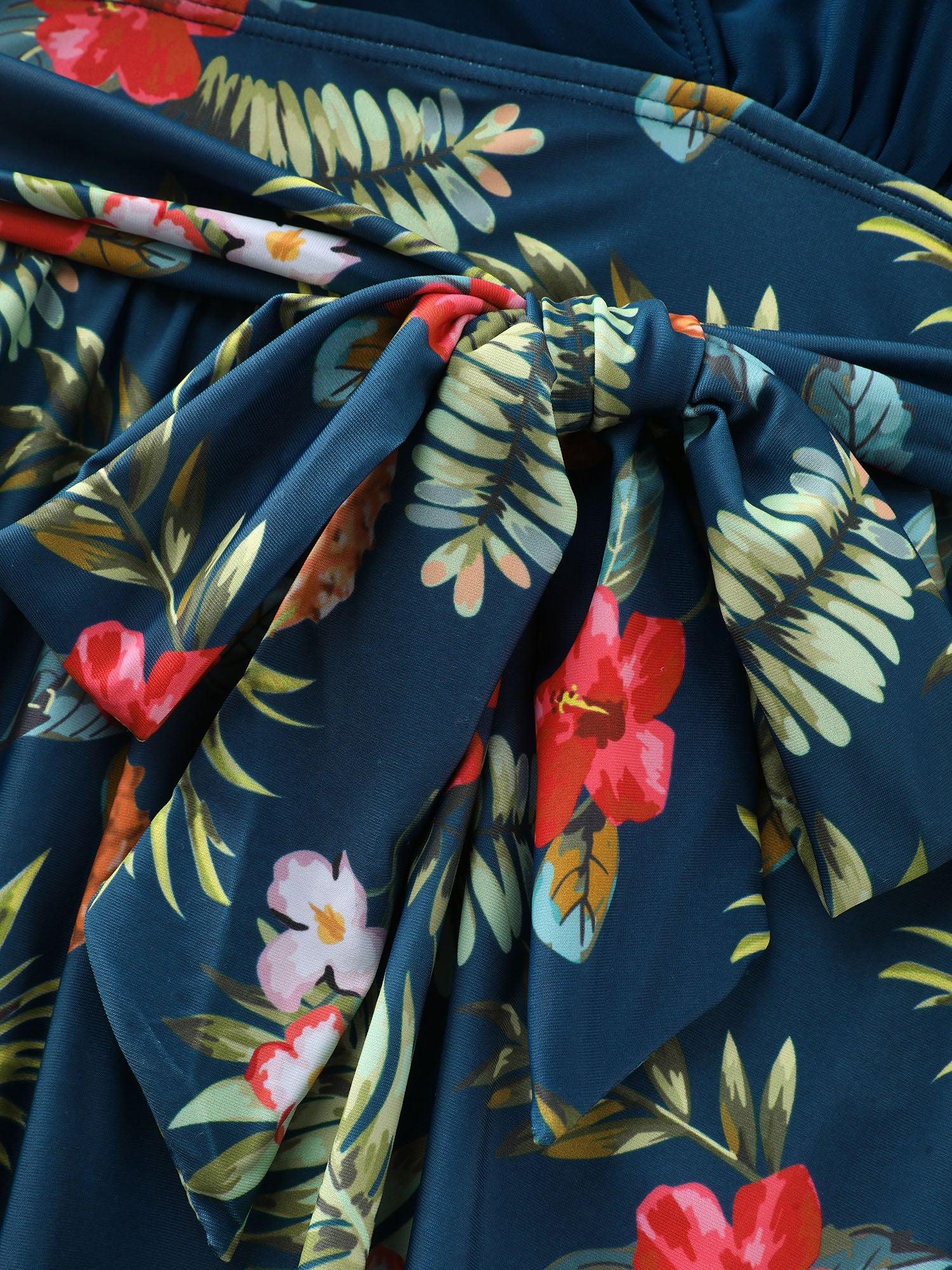 Tropical Floral Pockets One-Piece Swimsuit Female Product Image