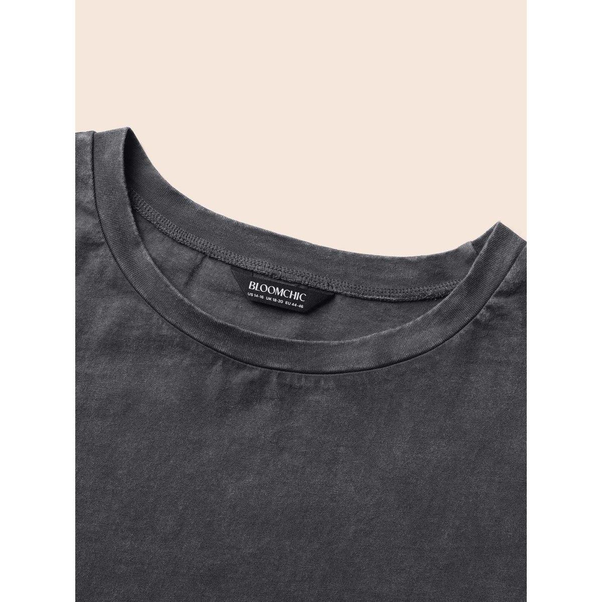 Plus Size Vintage Drawstring Drop Shoulder T-shirt DimGray Women Casual Drawstring Round Neck Everyday T-shirts BloomChic 28/5X Product Image