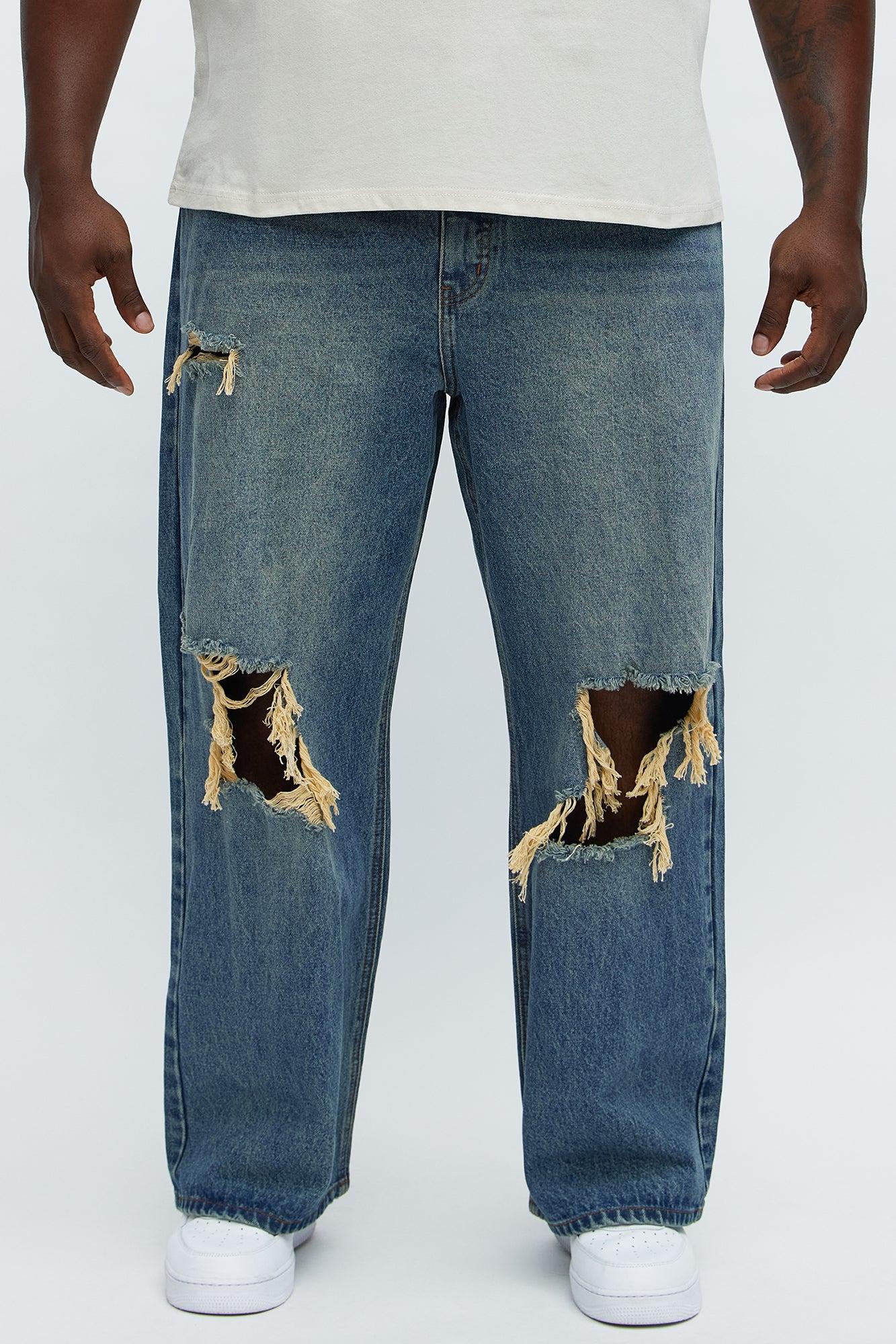 Baggy Destroyed Jeans - Dark Wash Product Image