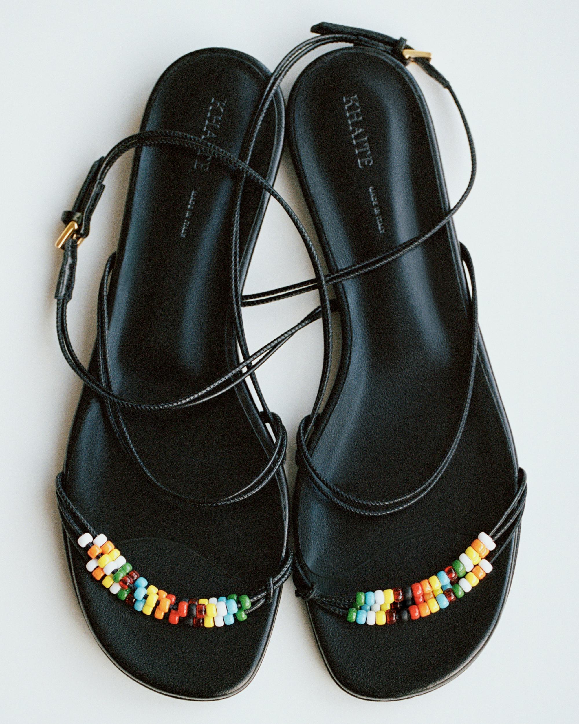 Loop Flat Sandal with Beads in Black Leather Product Image