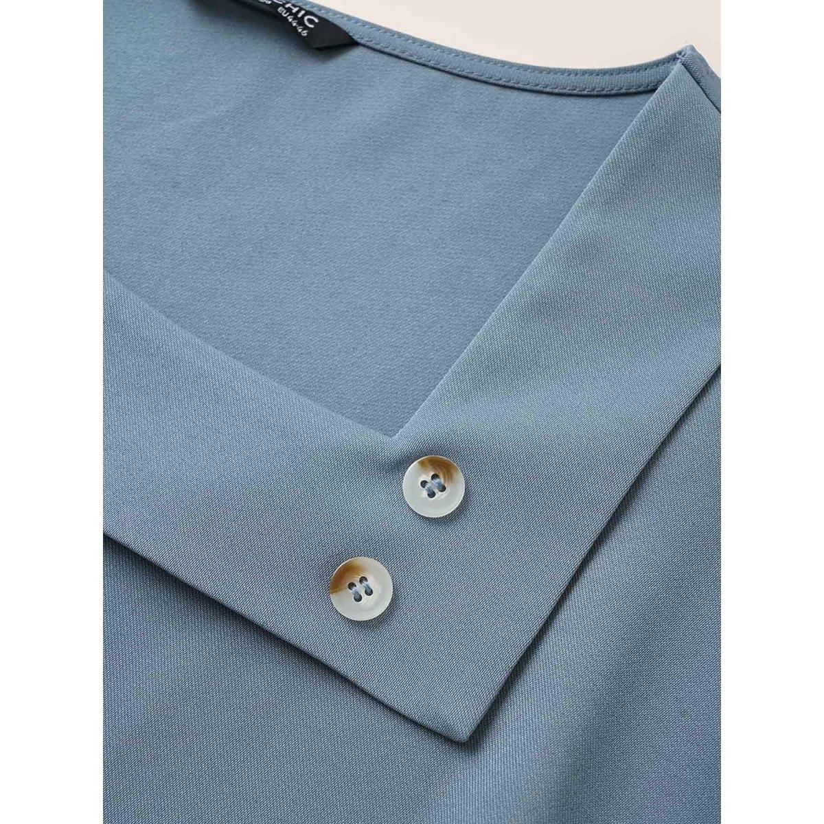 Plus Size Stone Patchwork Chiffon Asymmetrical Neck Button Detail Blouse Women At the Office Half Sleeve Asymmetrical Neck Work Blouses BloomChic 22-24/3X Product Image