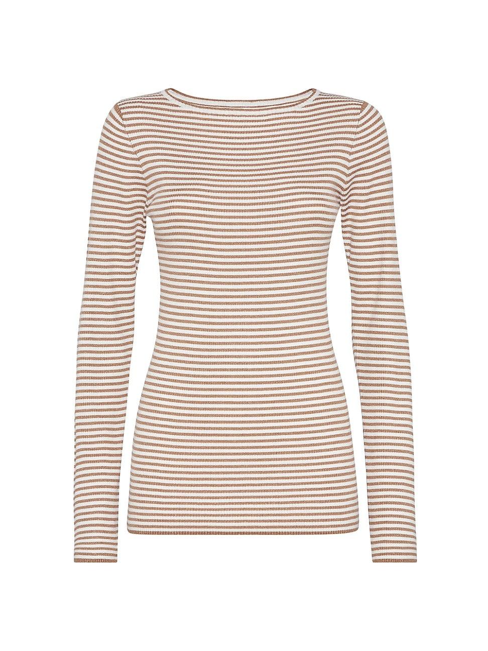 Womens Sparkling Striped Cashmere and Silk Lightweight Sweater Product Image