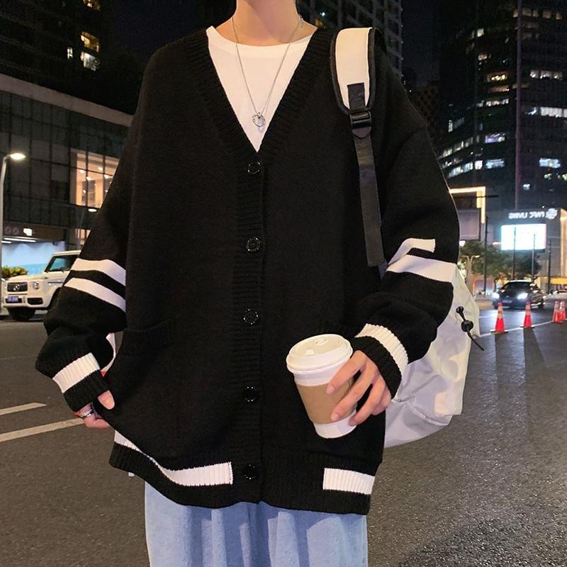 V-Neck Striped Cardigan Product Image