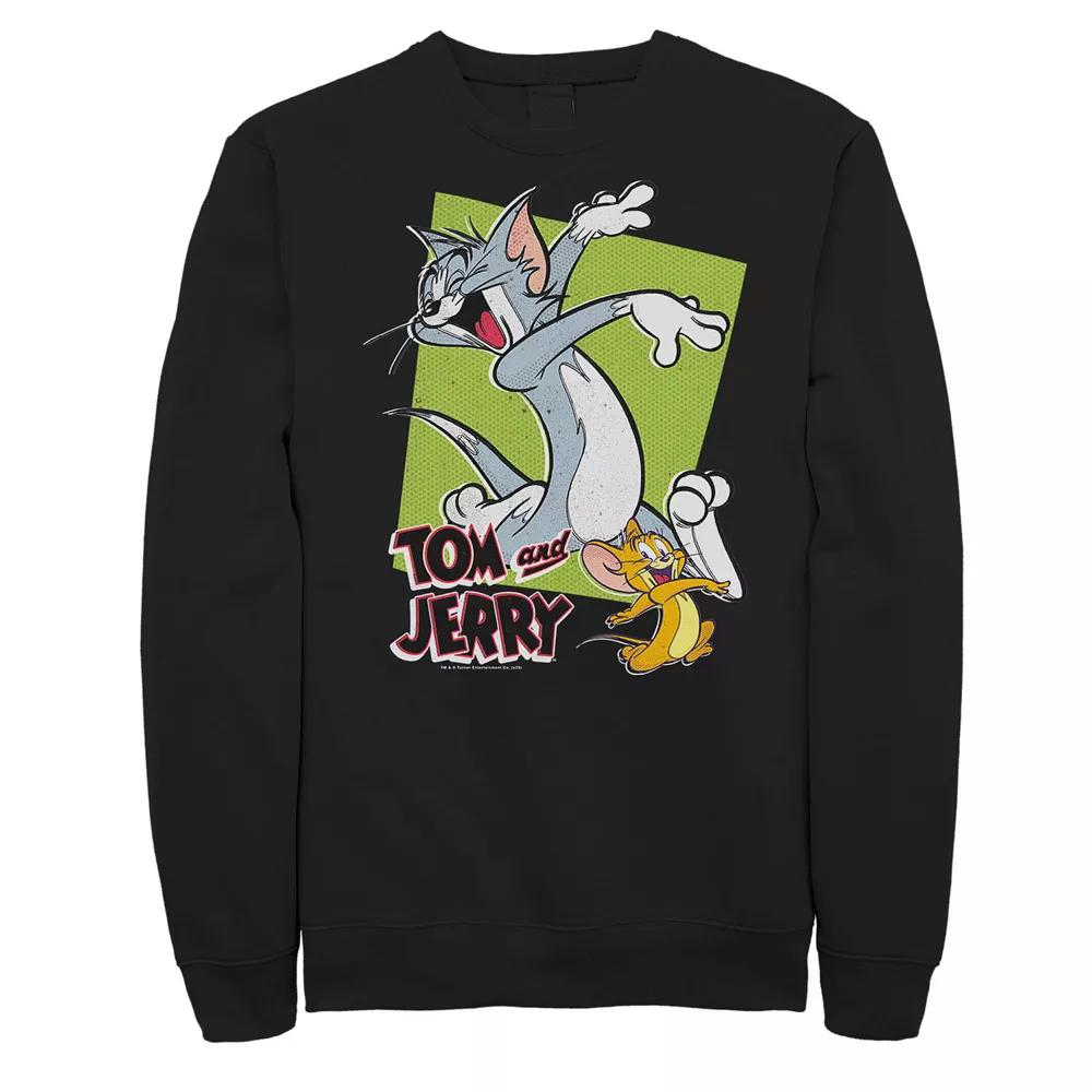 Big & Tall Tom and Jerry Retro Style Green Box Portrait Graphic Fleece, Men's,  Product Image