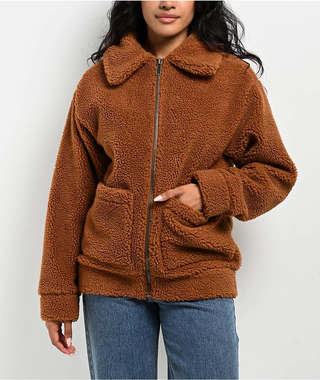 24COLOURS Sherpa Brown Zip Jacket Product Image