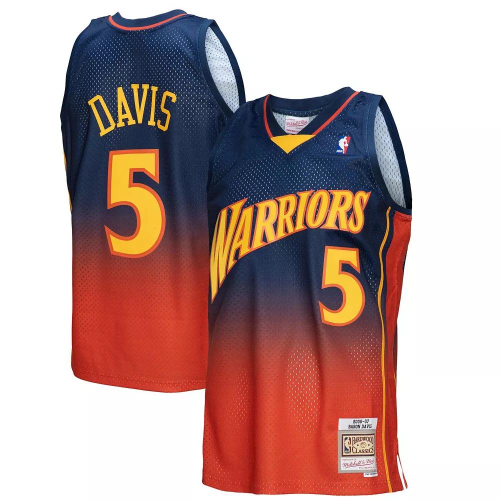 Men's Mitchell & Ness Baron Davis Navy/Orange Golden State Warriors 2006/07 Hardwood Classics Fadeaway Swingman Player Jersey, Size: Small, Blue Product Image