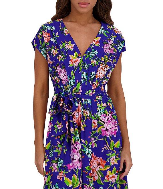 Kensie Woven Floral Print V-Neck Short Sleeve A-Line Mini Dress Product Image