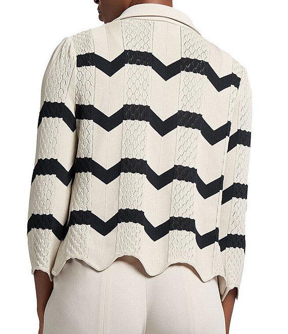 Ming Wang Stripe Knit Collar Neck 3/4 Sleeve Scallop Jacket Product Image
