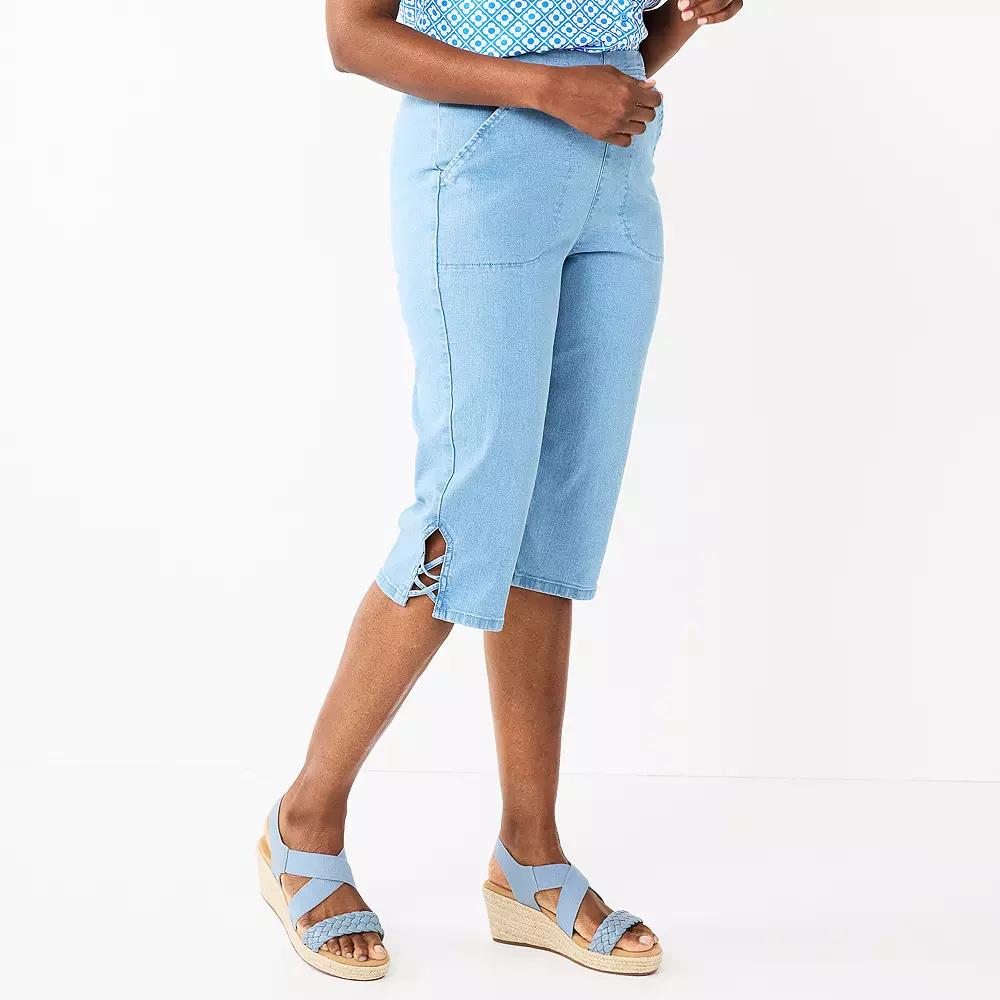 Petite Croft & Barrow® Lattice Hem Pull On Skimmer Jeans, Women's, Size: Small Petite, Light Blue Product Image