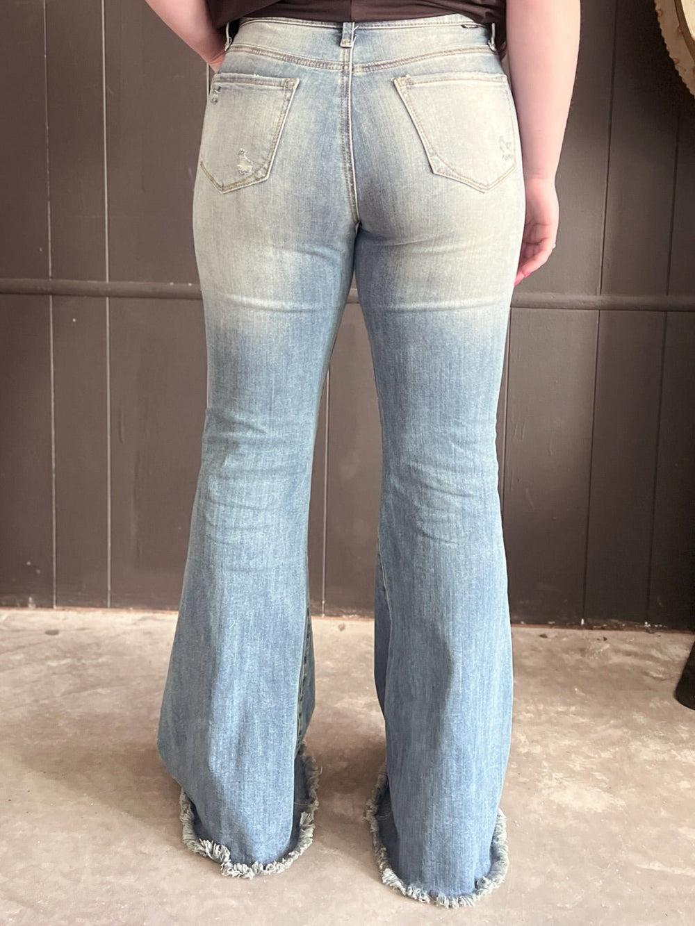 High Rise Tummy Control Distressed Flare Jeans Product Image