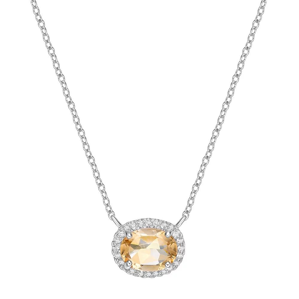 Gemminded Sterling Silver Citrine & Lab-Created White Sapphire Oval Pendant Necklace, Women's, Size: 18" Product Image