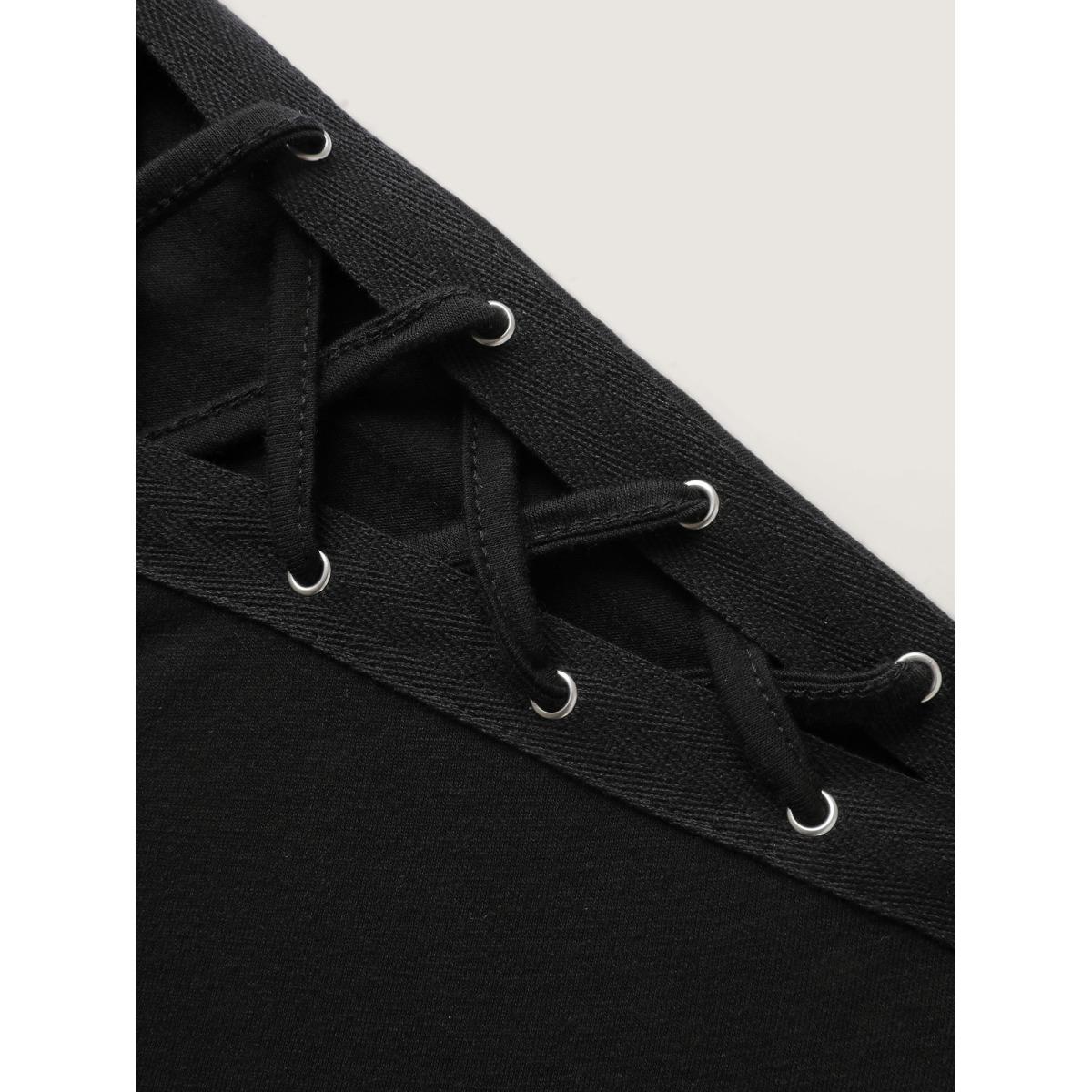 Plus Size Pumpkin Motif Strap Loop Shoulder T-Shirt Black Women Leisure Ribbon Graphic-Halloween One-shoulder neck Loose Casual T-shirts BloomChic 10/M Product Image