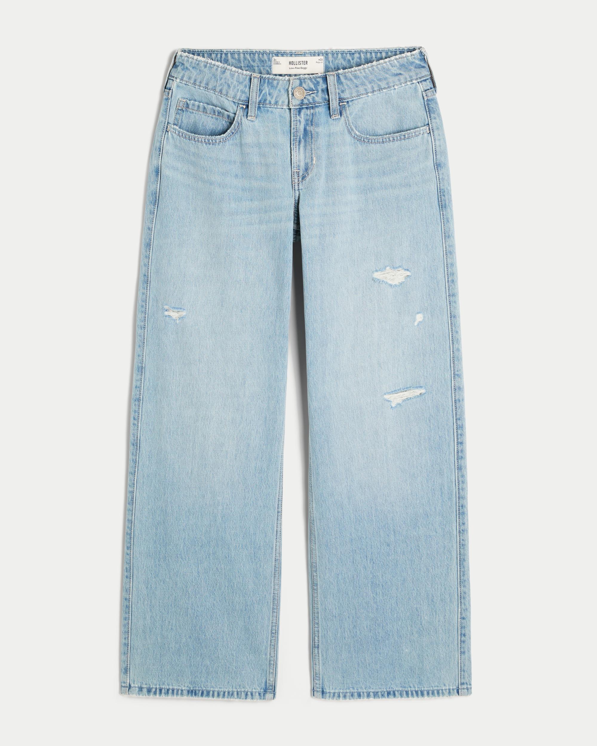 Low-Rise Distressed Light Wash Baggy Jeans Product Image