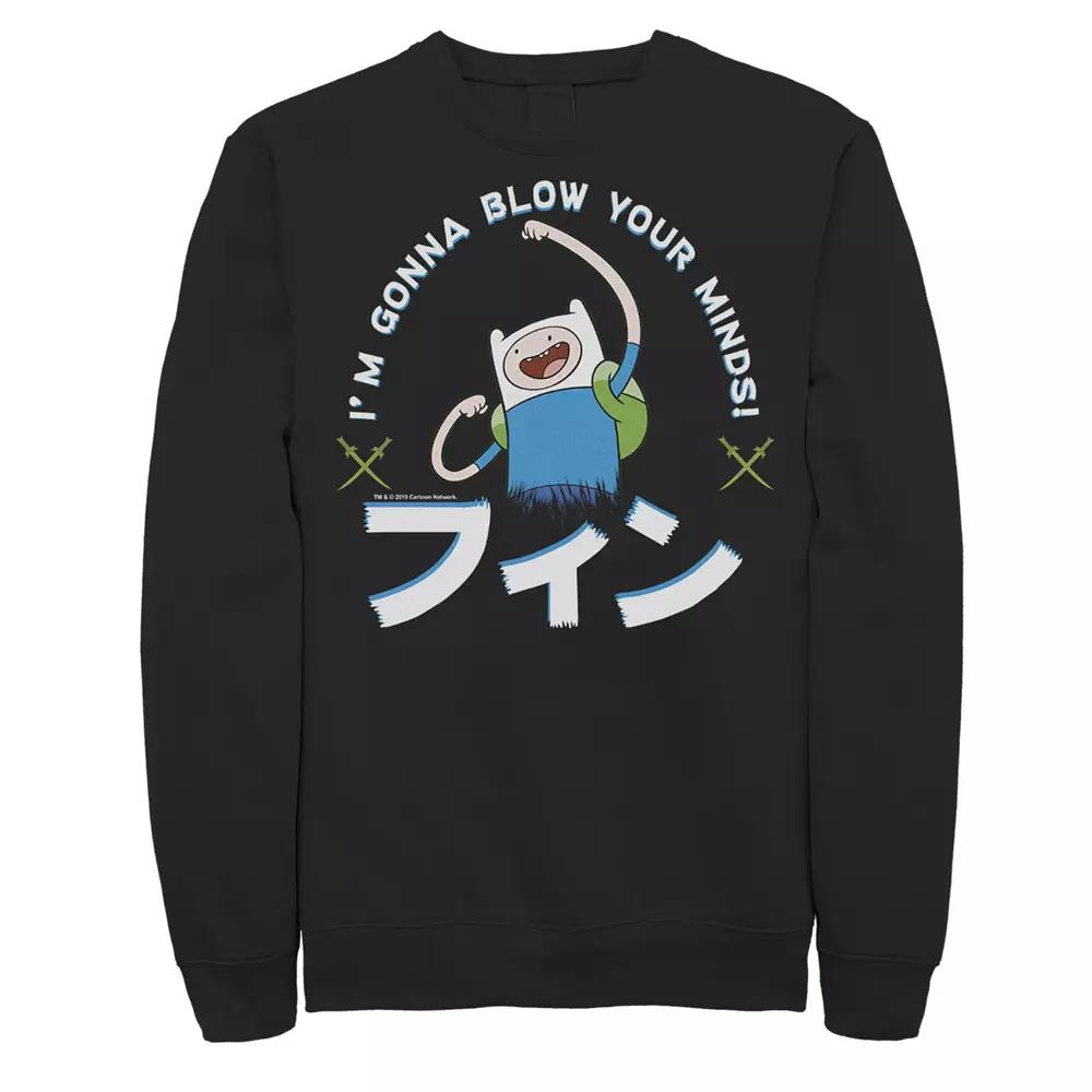 Men's Adventure Time Finn I'm Gonna Blow Your Minds Kanji Portrait Sweatshirt,  Product Image