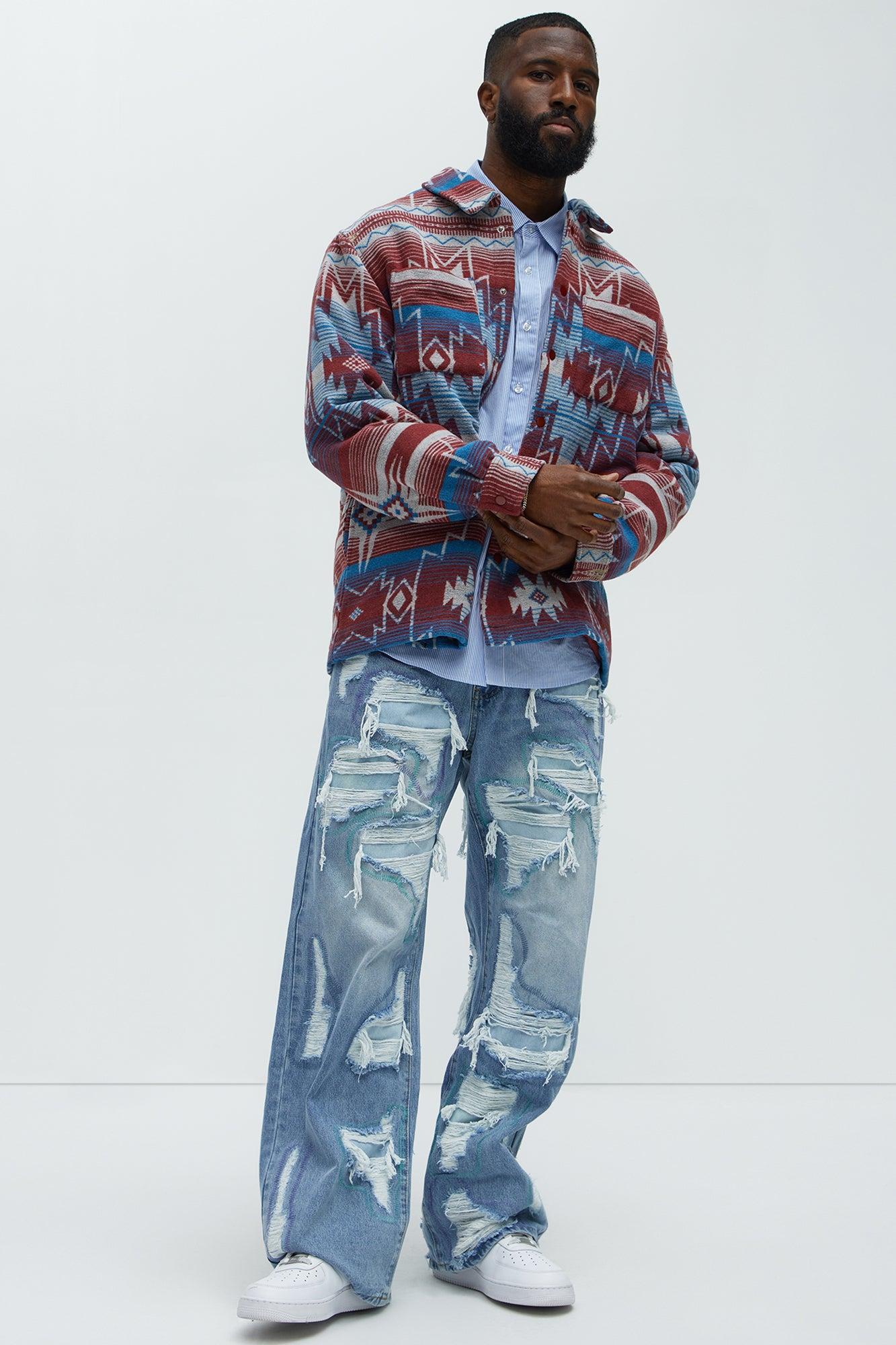 Worn All Over Distressed Baggy Jeans - Light Wash Product Image