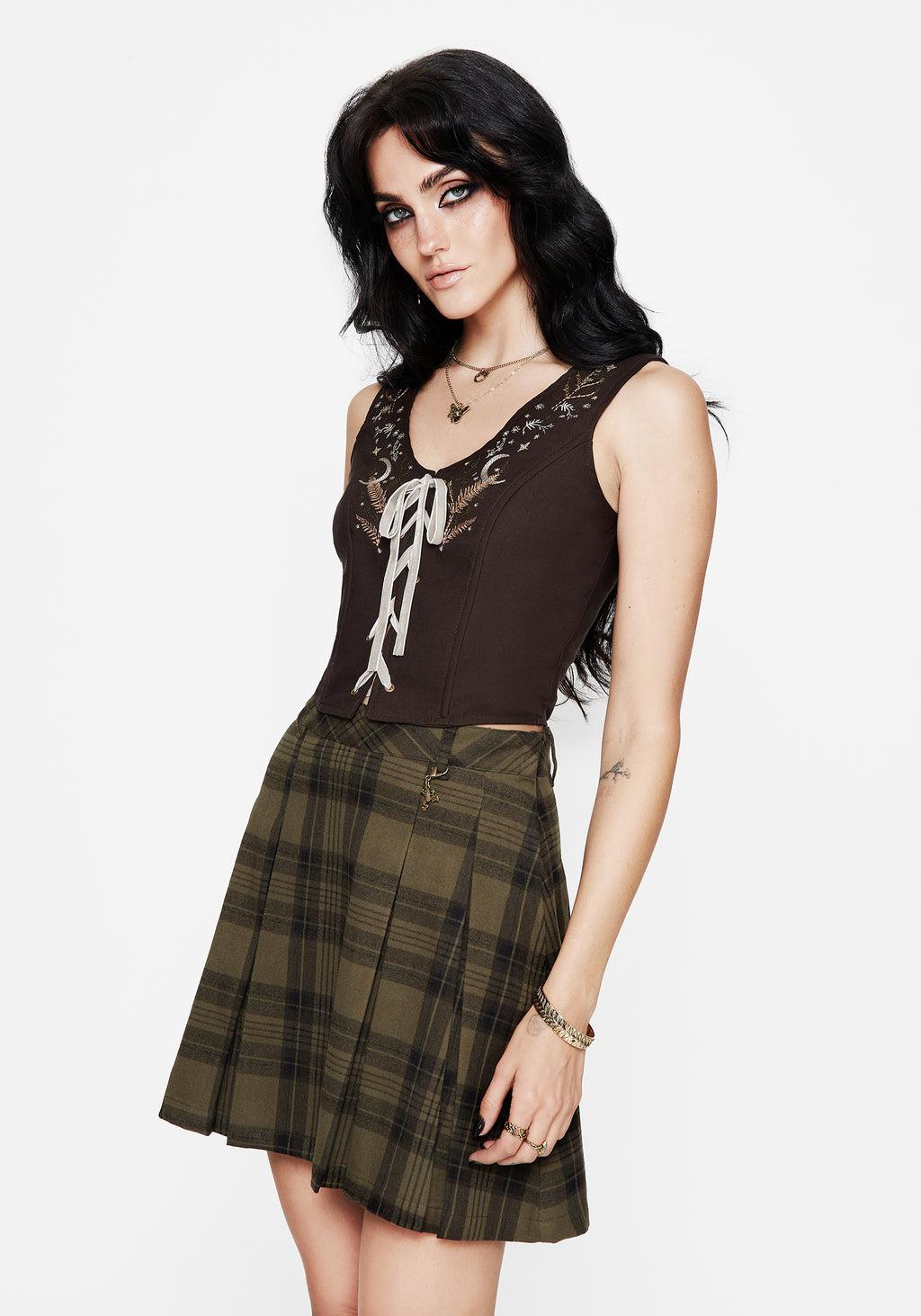 Abellona Embroidered Tie Up Front Corset Top Product Image