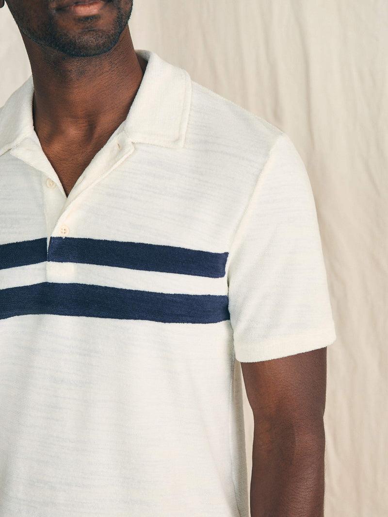 Cabana Towel Terry Surf Stripe Polo - Vintage White Product Image