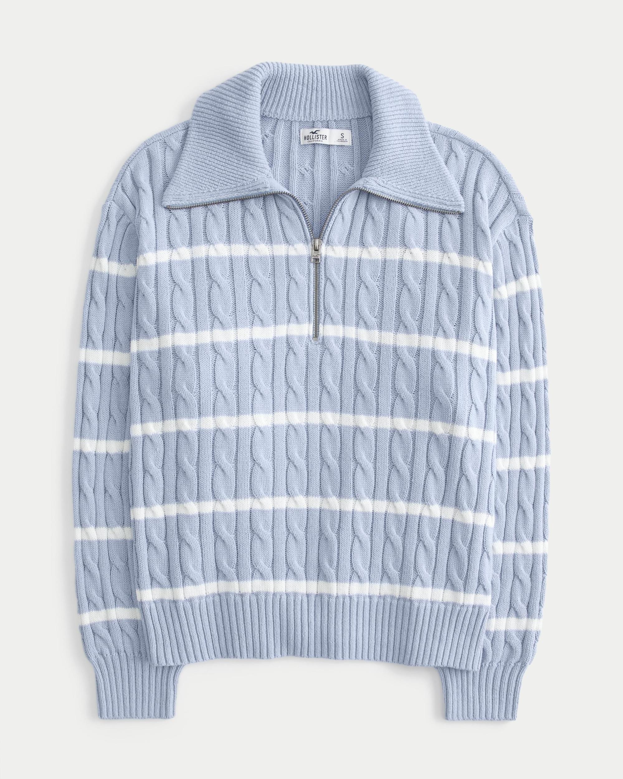 Oversized Cable-Knit Half-Zip Sweater Product Image