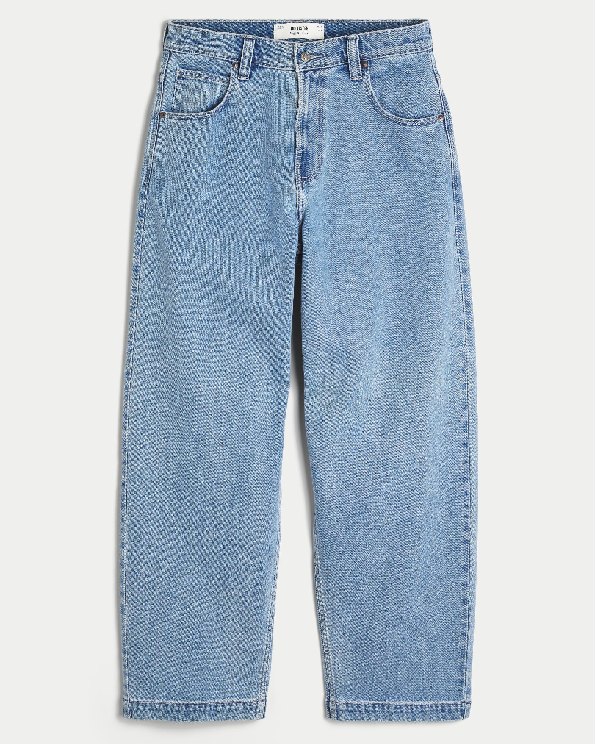 Medium Wash Skater Baggy Jeans Product Image