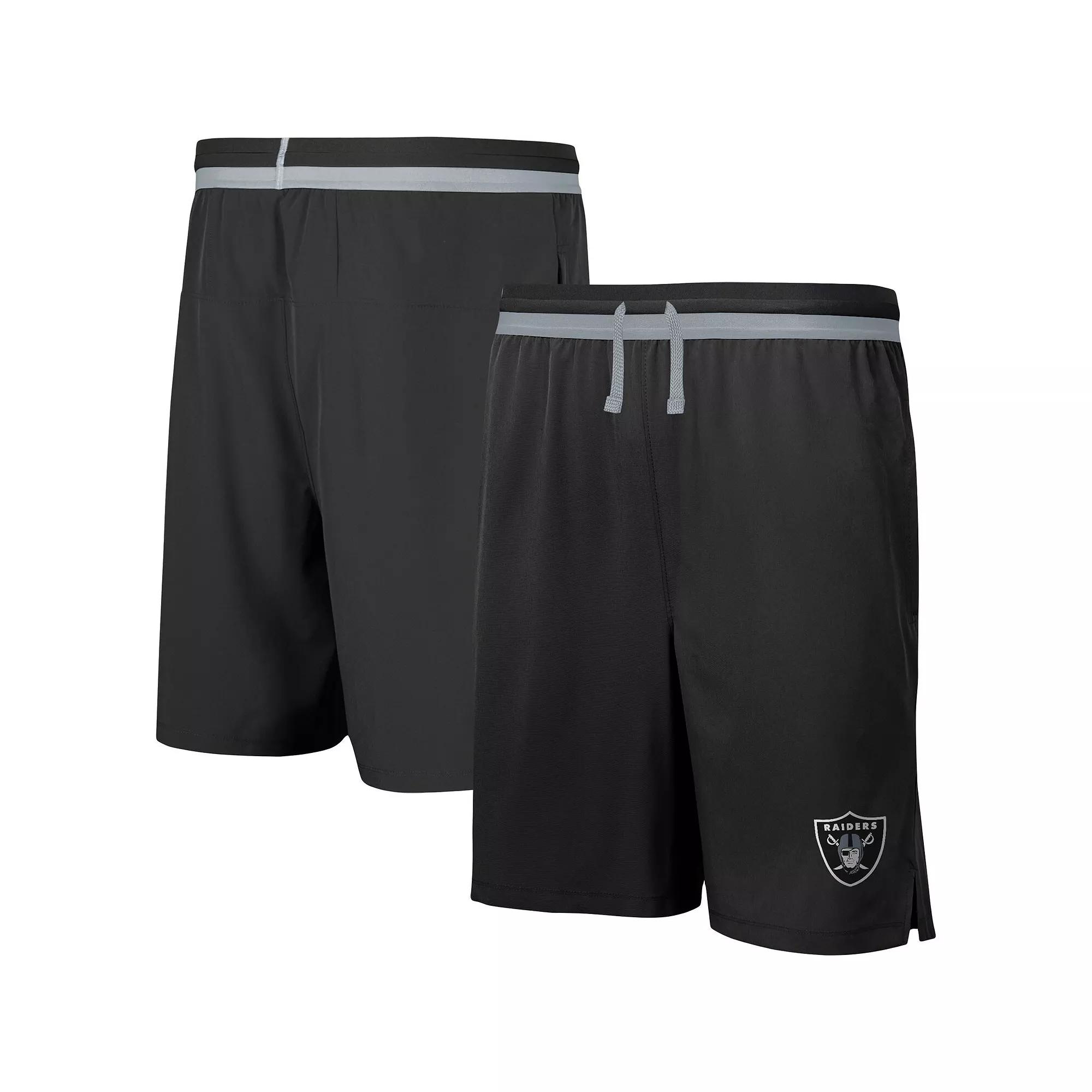 Men's Black Las Vegas Raiders Cool Down Tri-Color Elastic Training Shorts,  Product Image
