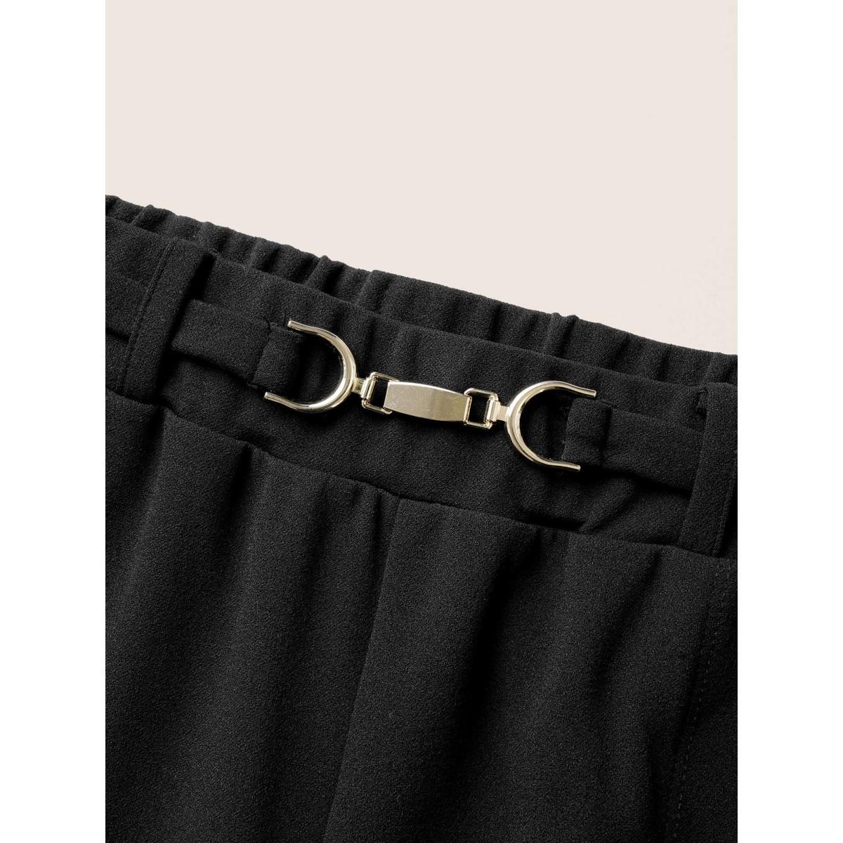 Plus Size Flare Leg Pocket Metal Buckle Detail Pants Women Black At the Office Flare Leg High Rise Work Pants BloomChic 10/M Product Image