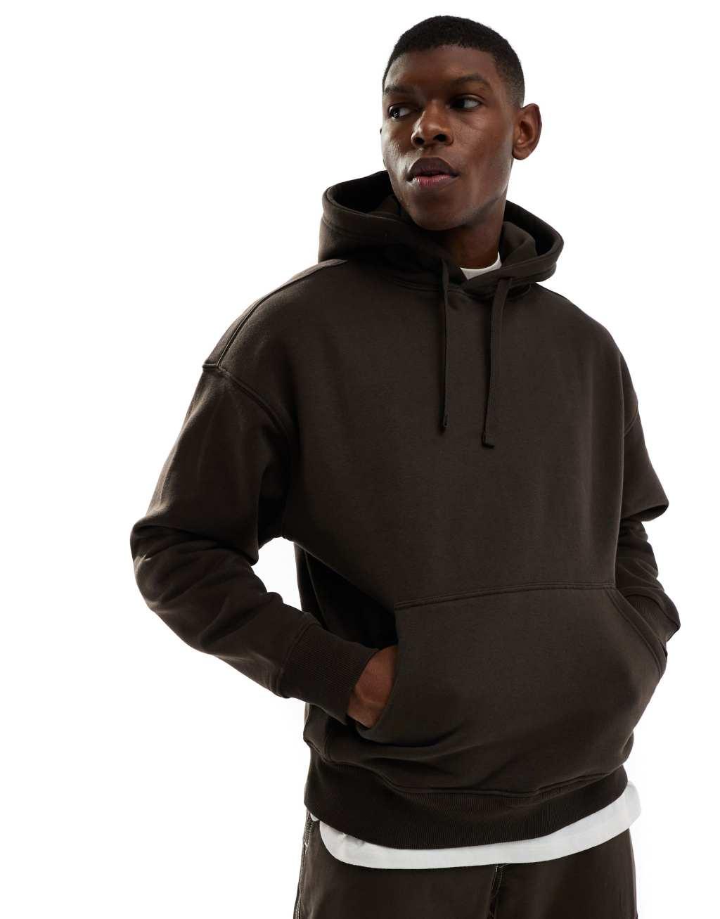 Pull&Bear basic hoodie in brown Product Image