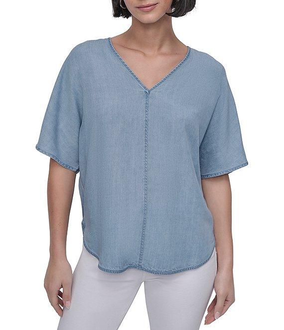 DKNY by Donna Karan Tencel V-Neck Short Sleeve Tunic Product Image