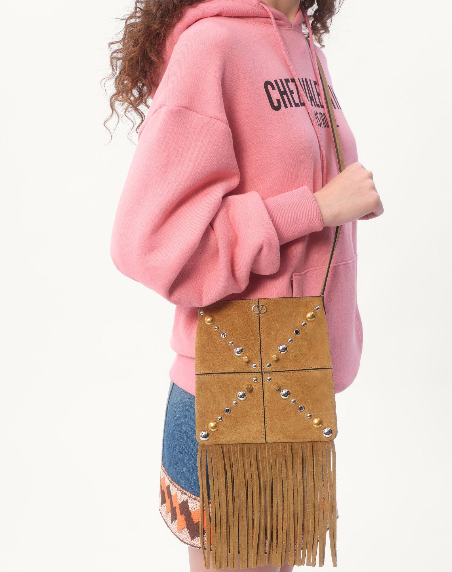 Valentino Garavani Nellcôte Small Shoulder Bag In Suede With Fringes Product Image