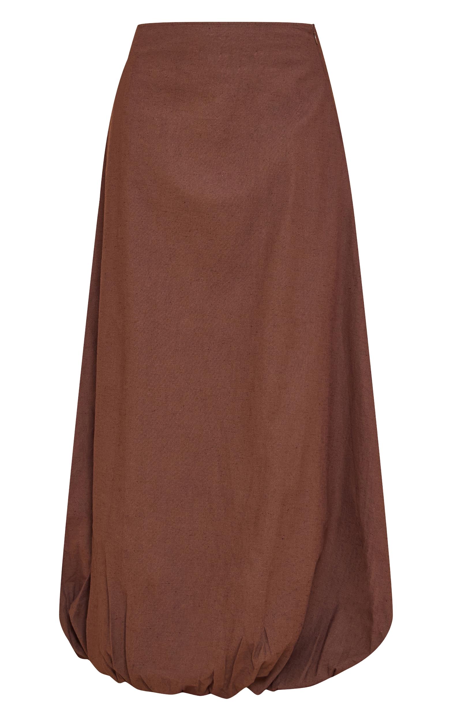 Dark Chocolate Cotton Linen Look Puffball Maxi Skirt Product Image
