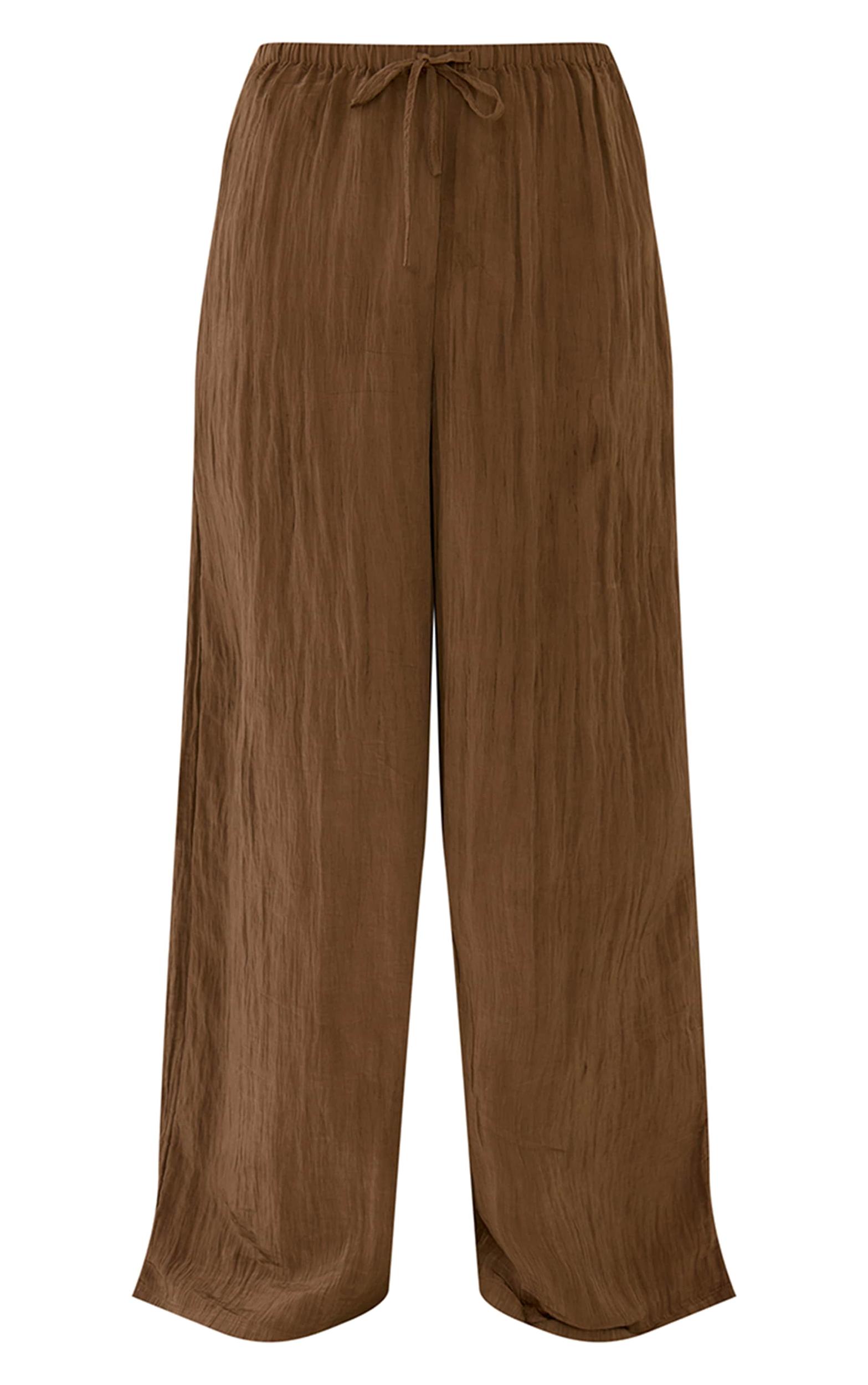 Chocolate Crinkle Satin Drawstring Low Rise Pants Product Image