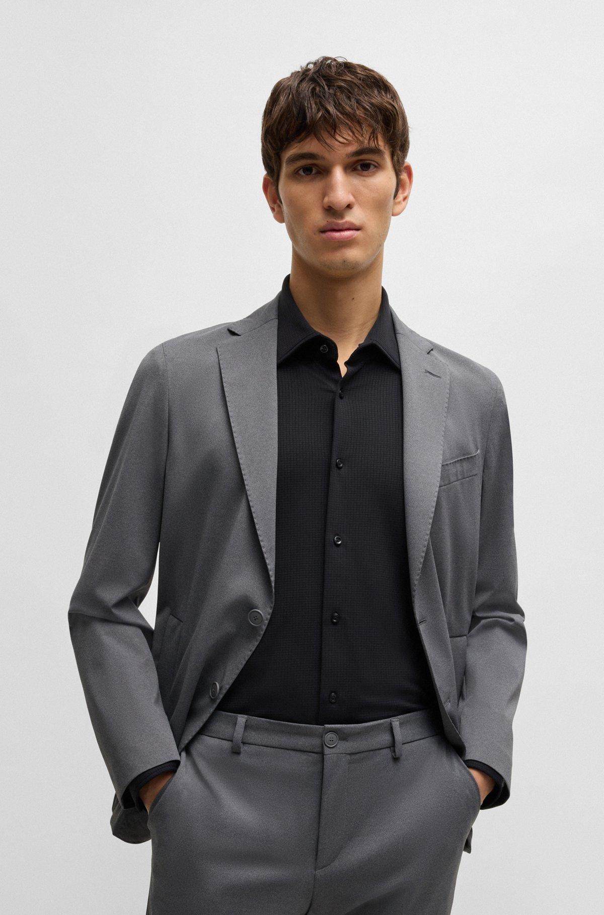 BOSS - Slim-fit shirt in textured performance-stretch jersey - Black Product Image