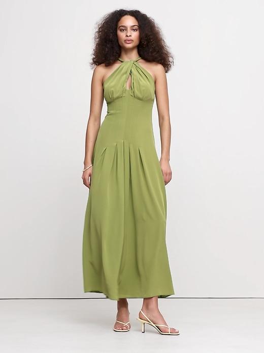 Matte Silk Halter Maxi Dress Product Image