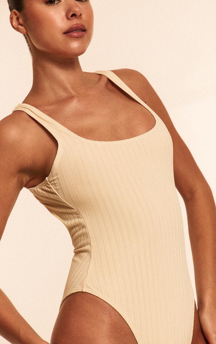 Cream Textured Stripe Scoop Swimsuit Product Image