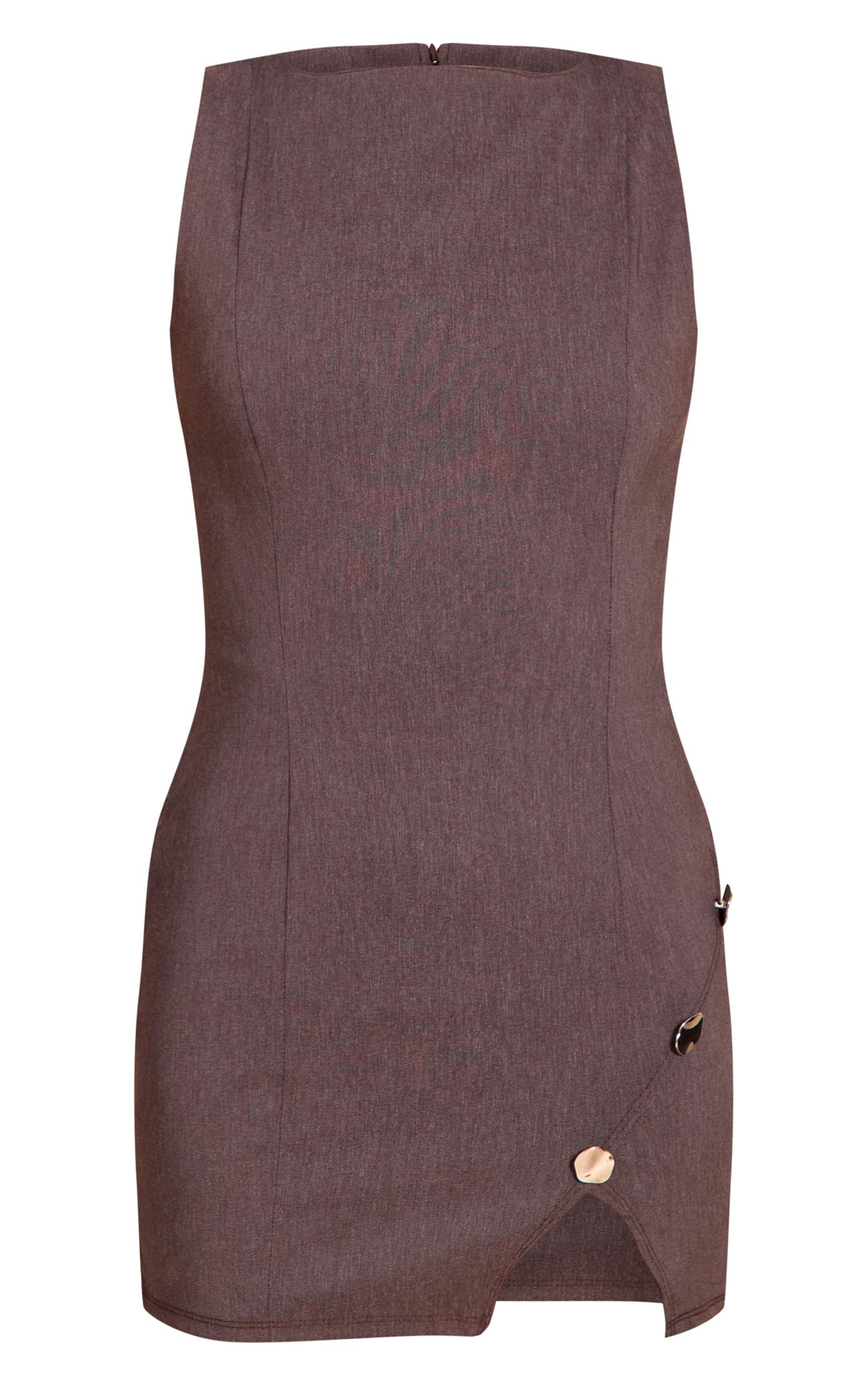 Chocolate Stretch Woven Trim Detail Bodycon Dress Product Image