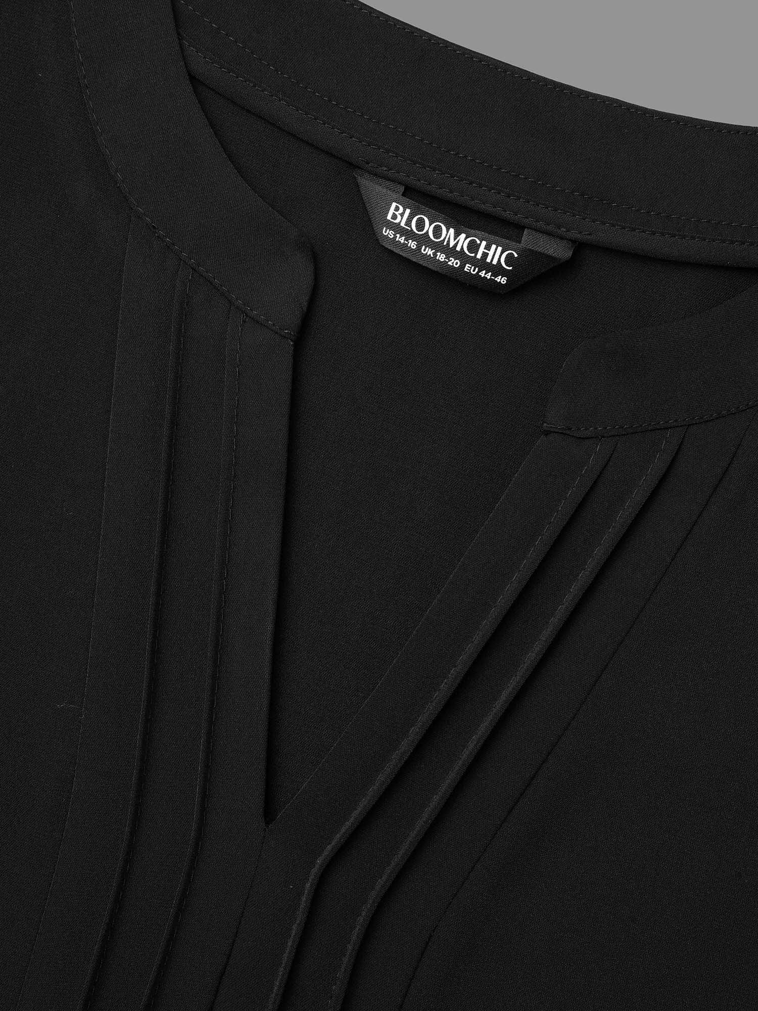 Notched Collar Pleated Lantern Sleeve Blouse Female Product Image