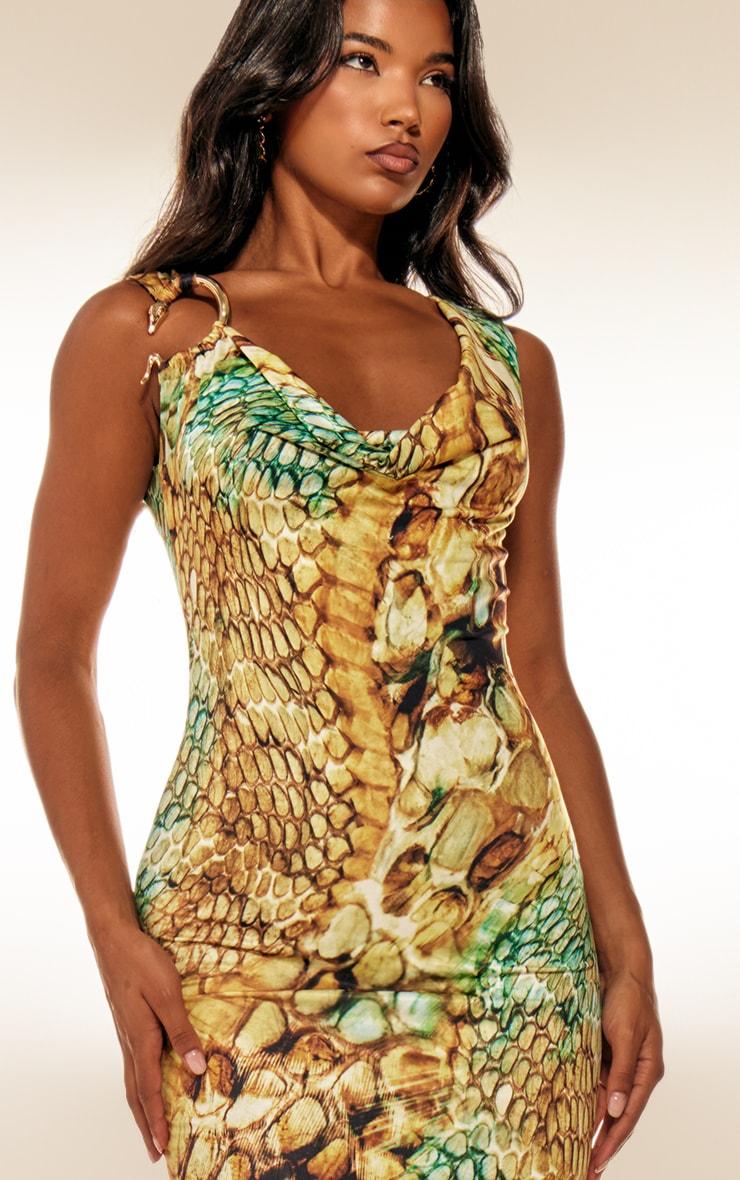 Multi Abstract Snake Print Double Layer Slinky Trim Maxi Dress Product Image