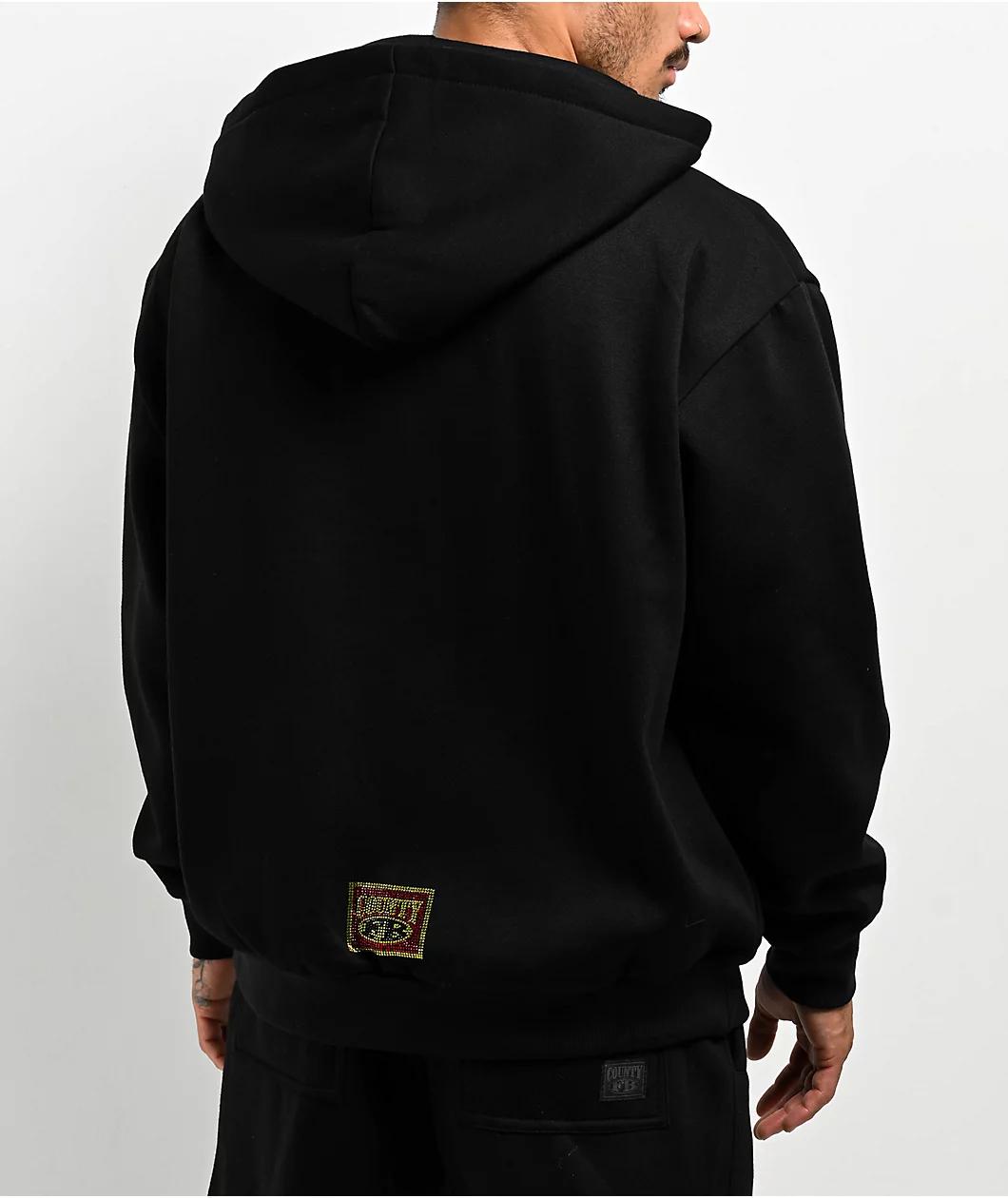 FB County Rhinestone Black Zip Hoodie Product Image