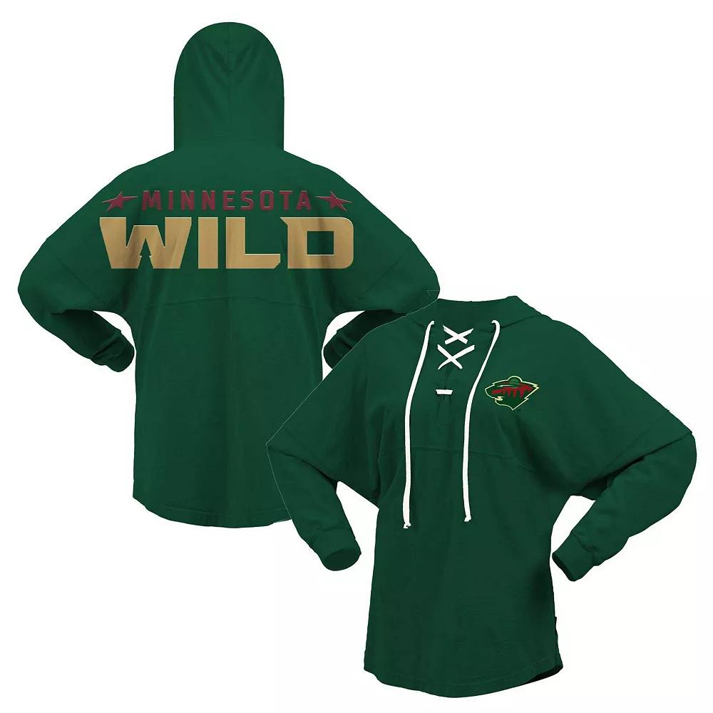 Women's Fanatics Branded Green Minnesota Wild Jersey Lace-Up V-Neck Long Sleeve Hoodie T-Shirt, Size: Large Product Image
