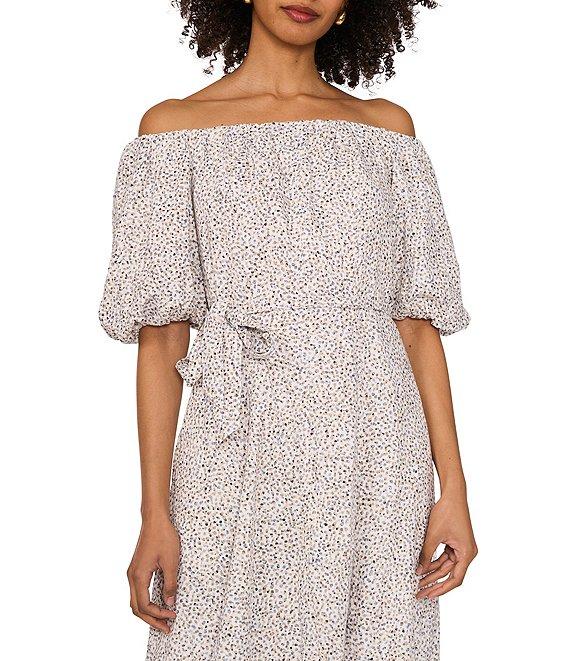 Vince Camuto Woven Off-Shoulder Puff Short Sleeve A Line Midi Dress Product Image